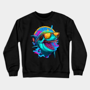 Synthwave/Retrowave neon SHARK with Glasses Crewneck Sweatshirt